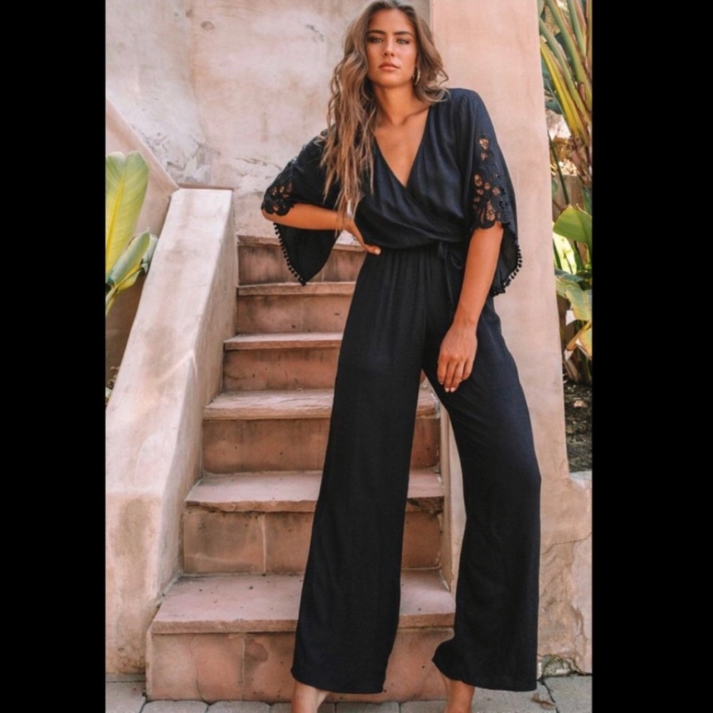 New with tag Lovestitch Carine Black Crochet Sleeve Jumpsuit